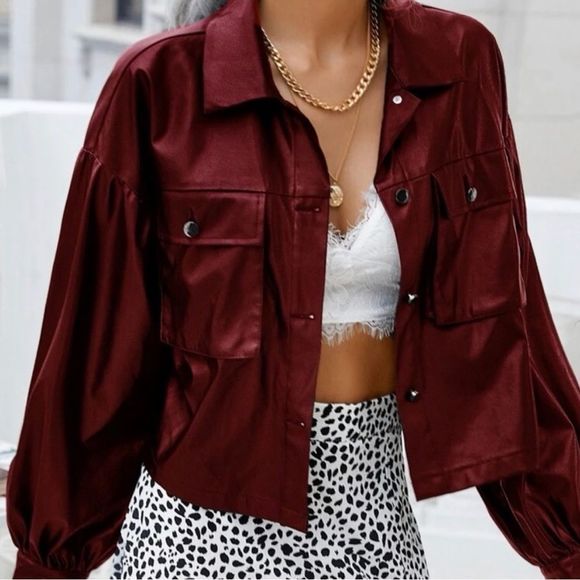 🆕 Cropped Faux Leather Jacket - Picture 2 of 5